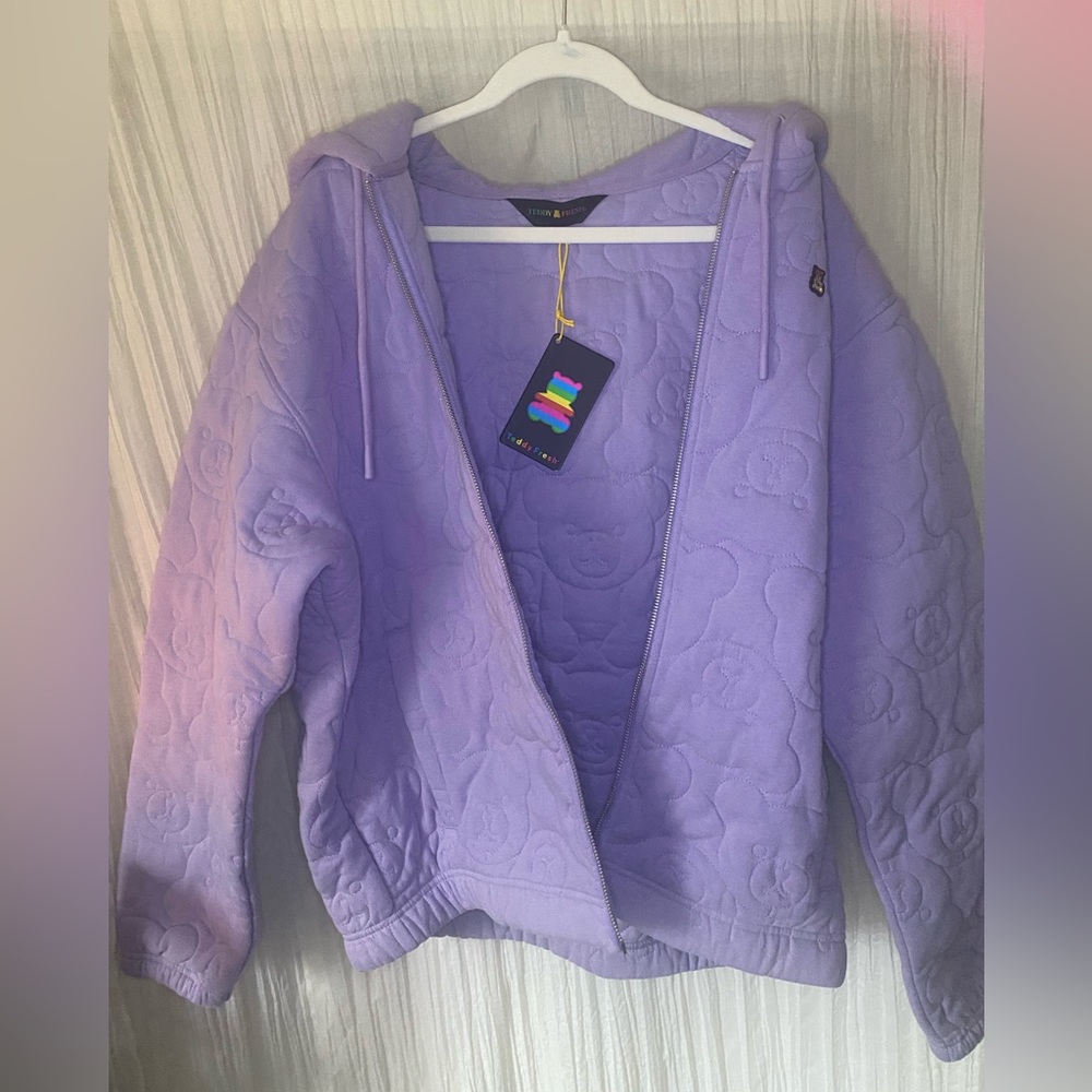 Teddy Fresh Cozy Quilted Hoodie, size Medium in Lavendar